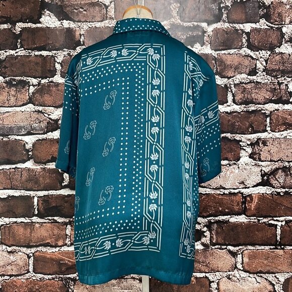 Standard/Cloth Short Sleeve Blouse Collared Hankerchief Print Blue Size Small S - Picture 10 of 14